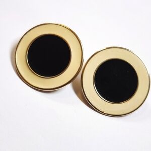 Black and Cream Clip Earrings